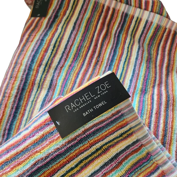 Rachael Zoe One Bath Towel Striped Multicolor Colorful NEW Orange