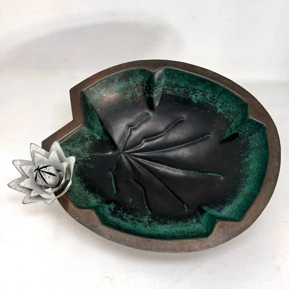 Achla Designs Copper Birdbath Lily Pad White Flower Lotus Blossom Bird Feeder
