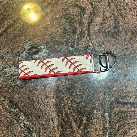 Handmade baseball wristlet key fob keychain