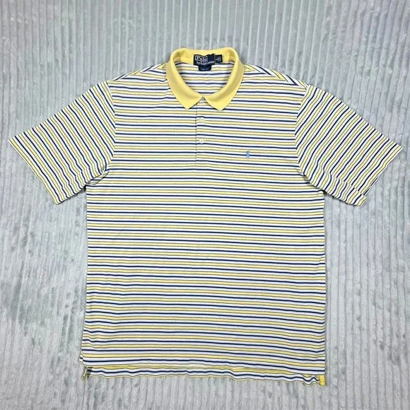 Polo Ralph Lauren Golf Fit Short Sleeve Shirt Men's L Striped Yellow Blue Preppy