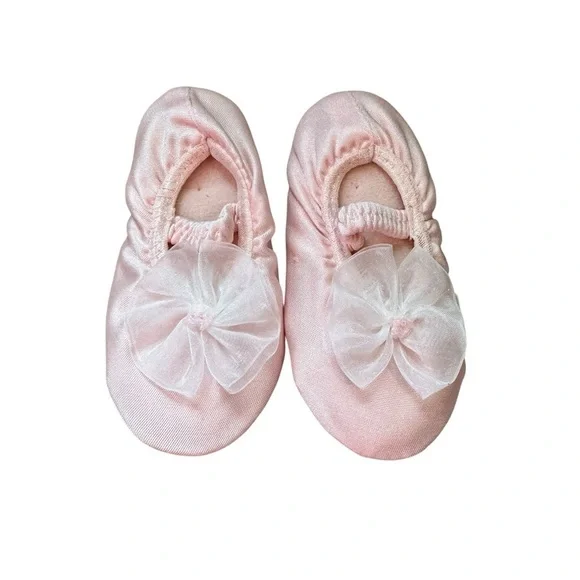 Baby Girl Pink Satin Ballet Flats Bow Detail Soft Sole Crib Shoes size 5