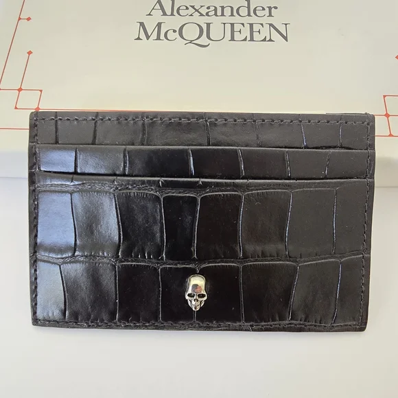 Alexander McQueen Skull Croc-Embossed Leather Card Holder Black