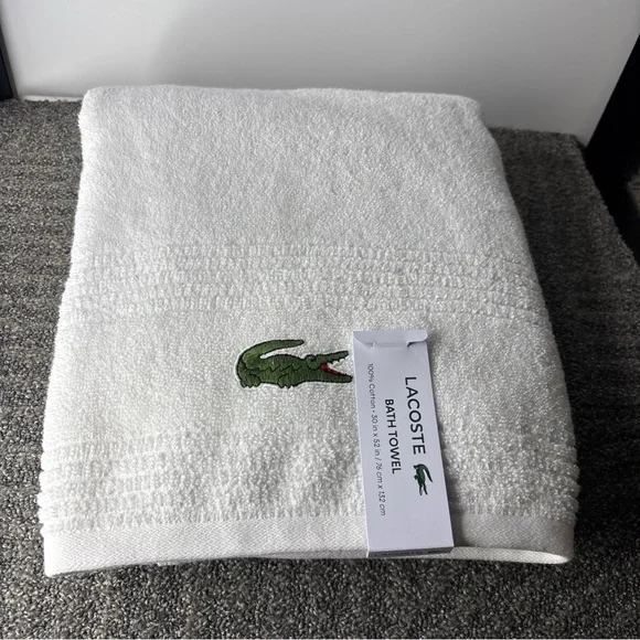 Lacoste Premium White Bath Towel with Iconic Crocodile Logo