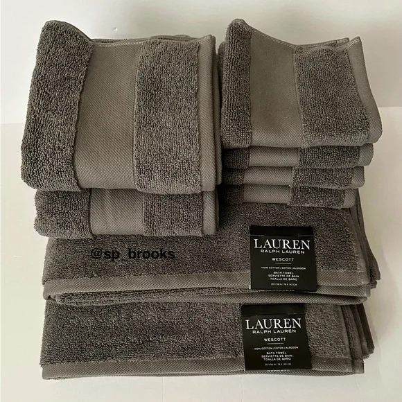 🎁8PC LAUREN Ralph Lauren Wescott Bath Towel Set - Grey