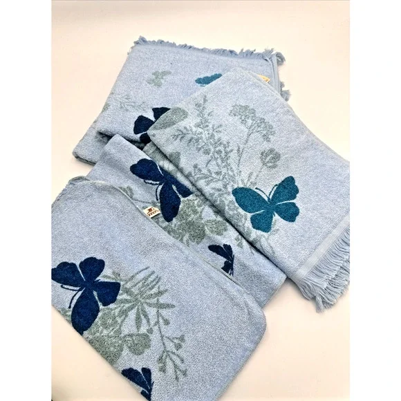 Set Of Vintage Cannon Blue Butterfly Towel Set. NWT