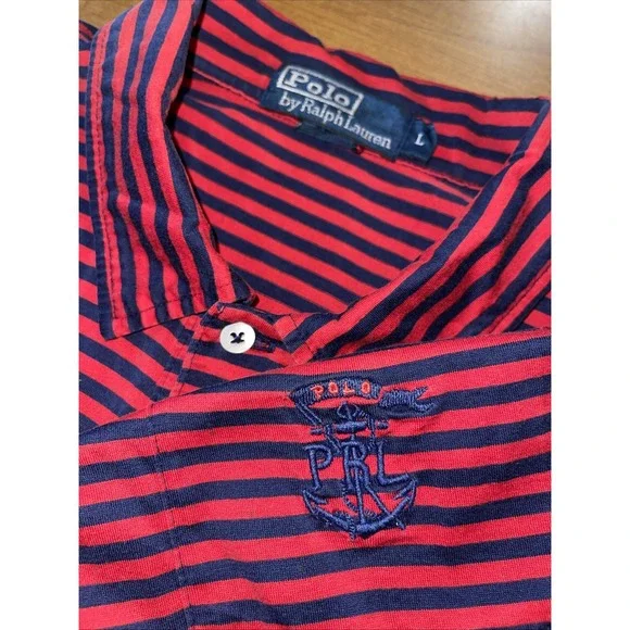 Polo Ralph Lauren Shirt Men L Red Stripes (Freddy Kruger)‎ Embroidery Pima VTG