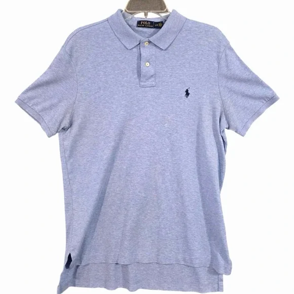 Polo Ralph Lauren Man's Heather Blue Cotton Polo Shirt Large Classic Preppy