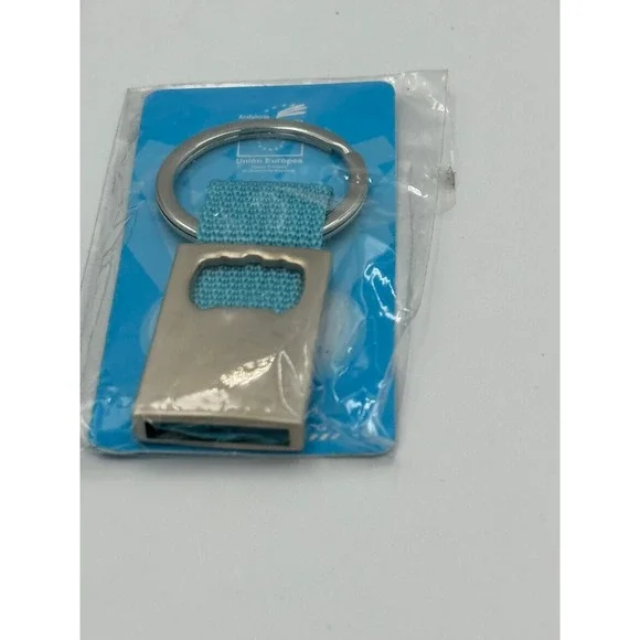 Andalucia Spain Souvenir Keychain‎ Turquoise Woven Strap Brushed Metal Fob NEW