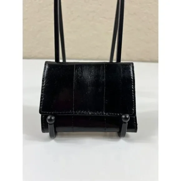 Austin Grey Geniune Eelskin Trifold Keyholder Snap Wallet Black Unisex