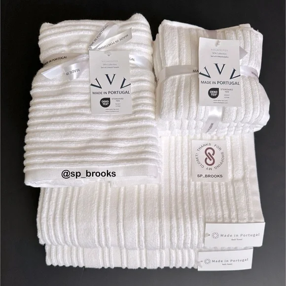 🎁8PC VILLAFELPOS Spa Collection - Bath Towel Set - Rib Textured White