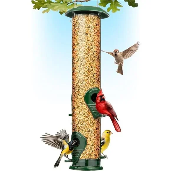 Metal Bird Feeder, 4-Port Wild Bird Feeders for Outdoors Hanging, Heavy Duty