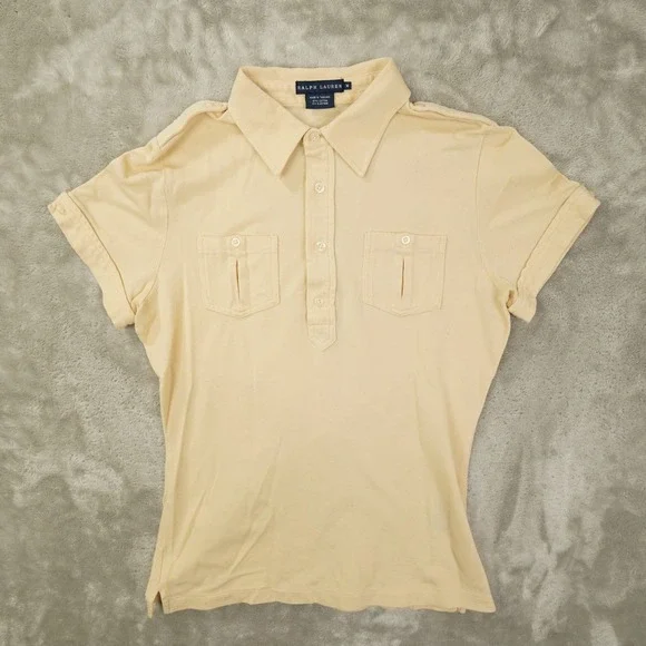 Ralph Lauren Polo Shirt Women's Medium Beige Slim Fit Safari Utility