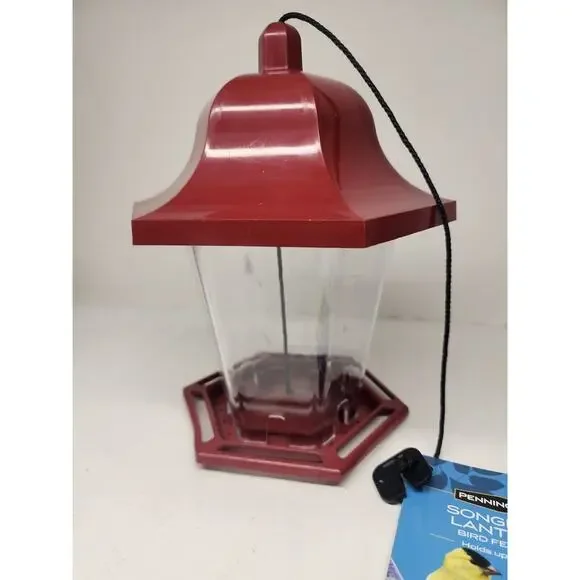 Red Plastic Songbird Lantern Wild Bird Hopper Feeder