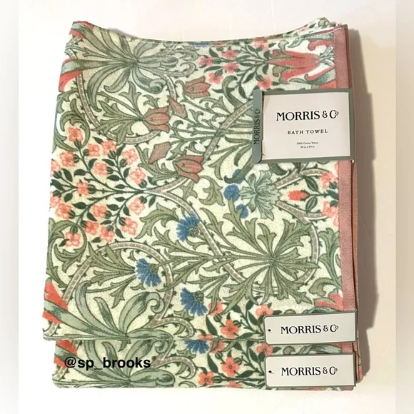 🎁2PC Morris & Co. Bath Towels - Woodland Pattern - 100% Cotton Bath Towels