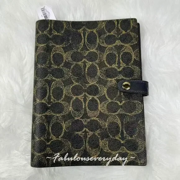 Coach Notebook In Loved Signature Canvas/Smooth Leather/Gold/Brown CDX99 NWT