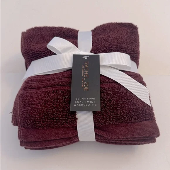 4pc RACHEL ZOE Luxe Twist Wash Towel Set - MERLOTMG - Cotton/Rayon From Bamboo
