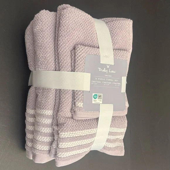 6pc TRULY LOU 100% Cotton Bath Towel Set - Lavender/White