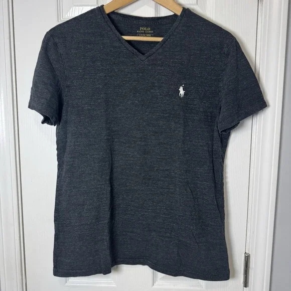 Polo Ralph Lauren‎ V Neck Grey T Shirt Size Small S Short Sleeve Cotton