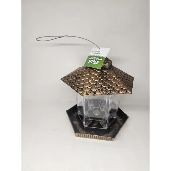 Gold Plastic Songbird Lantern Wild Bird Hopper Feeder