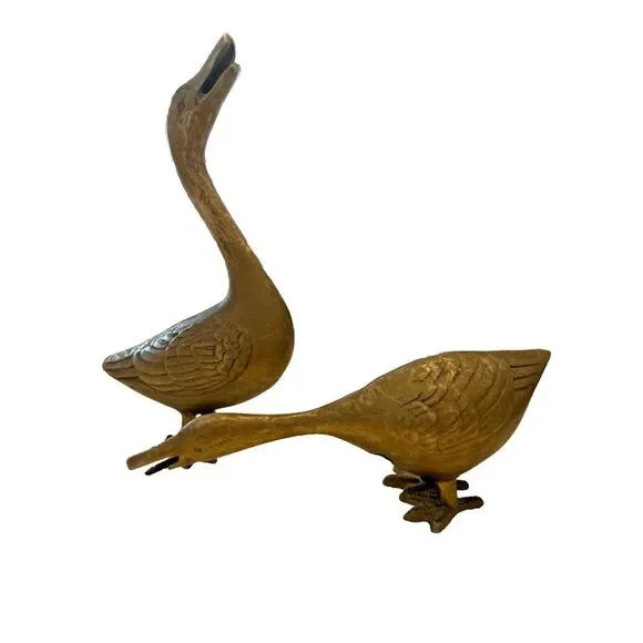 Vintage Solid Brass Duck Figurines PAIR Leonard Silver Mfg 8 3/4