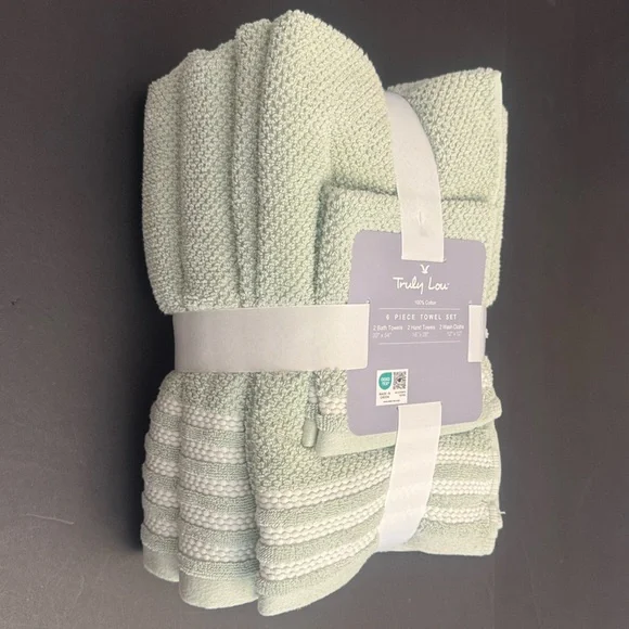 TRULY LOU 100% Cotton 6pc Bath Towel Set - Bokchoy -Green