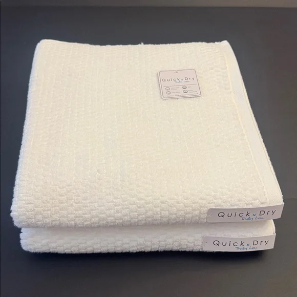 2pc TRULY LOU Quick Dry 100% Cotton Quick Dry Bath Towel Set - White
