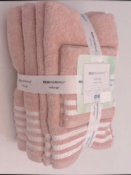 6pc Ecoexistence Mélange Bath Towel Set - Waterless Coloring - Pink/White