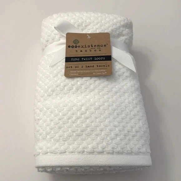 2pc ECOEXISTENCE Bamboo Zero Twist Loops Bath Hand Towel Set - White