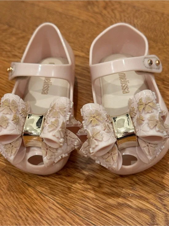 Melissa Kids Blush Pink Jelly Bow Ballet Flats size toddler 6C - Like new!