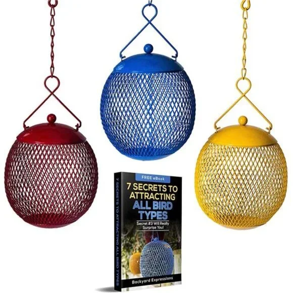 Set of 3 Squirrel Proof Bird Feeders for Outside - Bonus Ebook & Bird Attraction