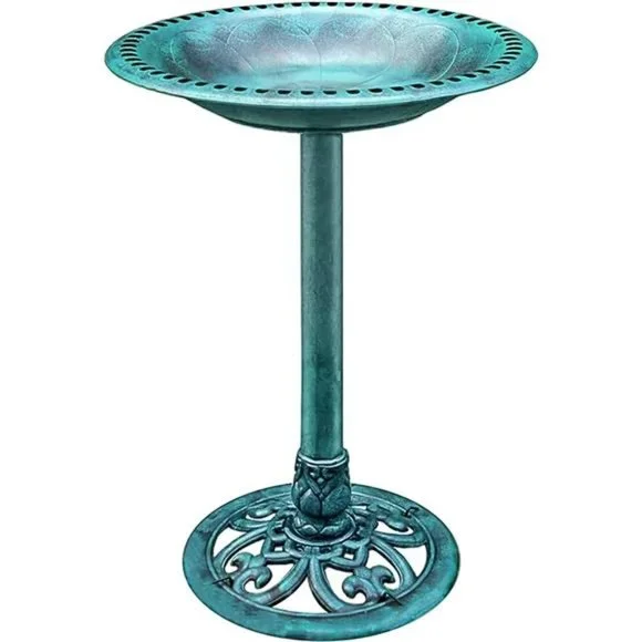 28 Inch Height Polyresin Lightweight Antique Outdoor Garden Bird Bath Green