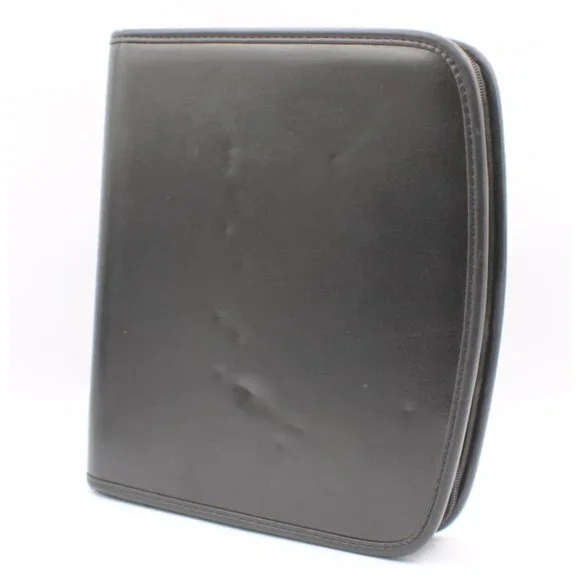 Black Faux Leather Zippered Binder Organizer With 3-Ring Mechanism & Interior Po