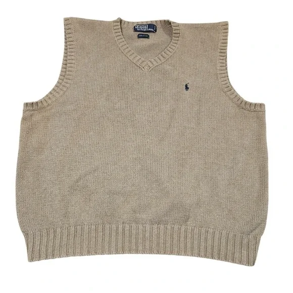 Vintage Polo Ralph Lauren Sweater Vest XL Tan Academia Preppy Classic Heritage‎