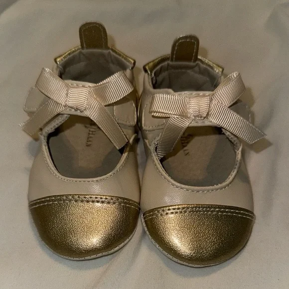 Cole Haan Gold and Cream Crib Shoes