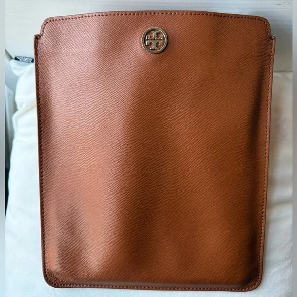 Tory Burch Brown Leather Tablet iPad Sleeve Case Logo