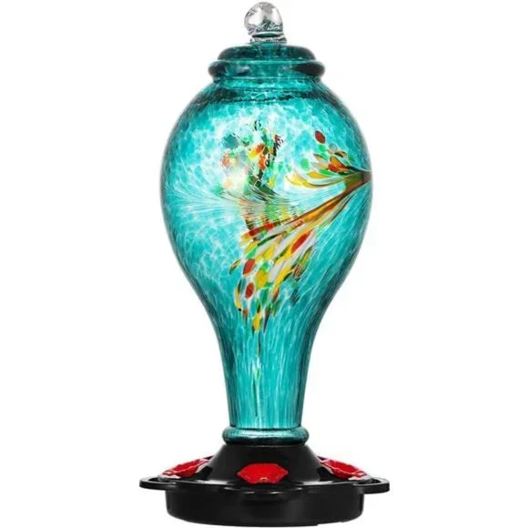 Hummingbird Feeder,Hand Blown Glass Hummingbird Feeder,Never Fade,36Fluid Ounces