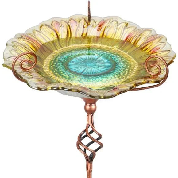Bird Bath for Outdoors,Glass Birdbaths Outdoor Garden Birdfeeder with MetalStake