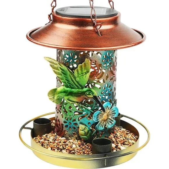 Solar Bird Feeder for Outdoors Hunging, Gifts for Mom Grandma Women, Metal