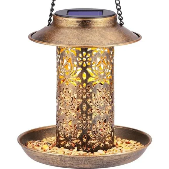 Solar BirdFeeder for Outdoors Hanging,Metal Wild Bird Feeder for Cardinals Solar