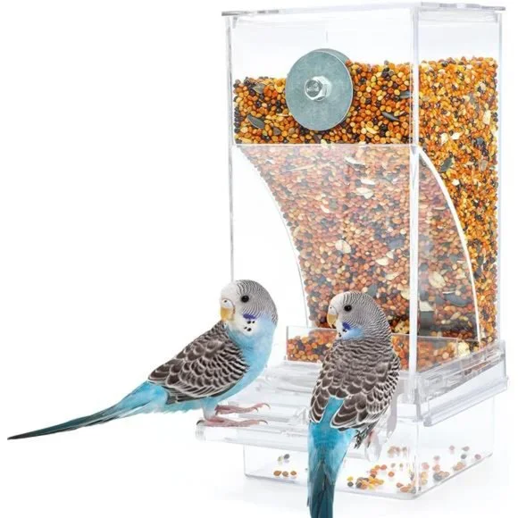 No Mess Automatic BirdFeeder Transparent FoodContainer Cage Acrylic ParrotFeeder