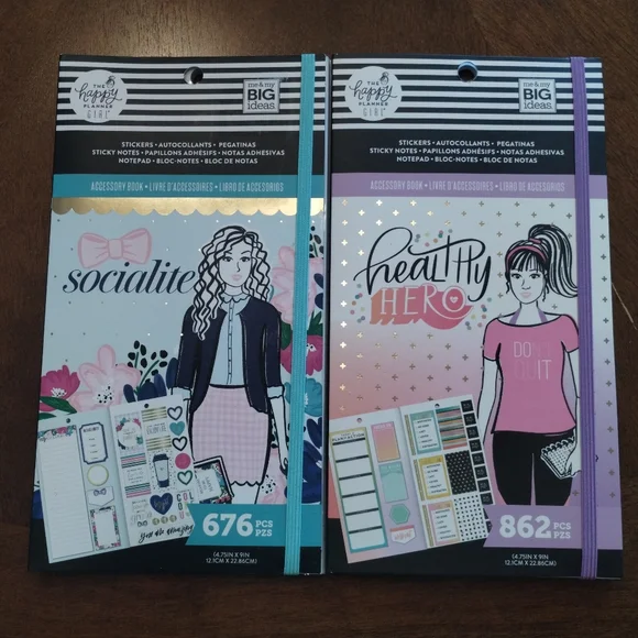The Happy Planner Sticker Collection, 2 Books Healthy Hero Fitness and Socialite