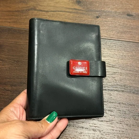 Gucci Pre Owned Authentic Leather Agenda/ Planner with Velcro closure.