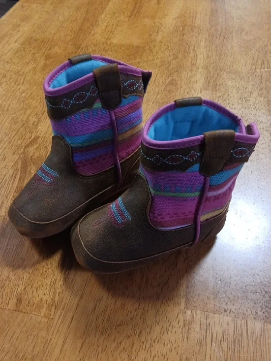 Girls Baby Walker Boots with Colorful Stripe Shaft Infant Size