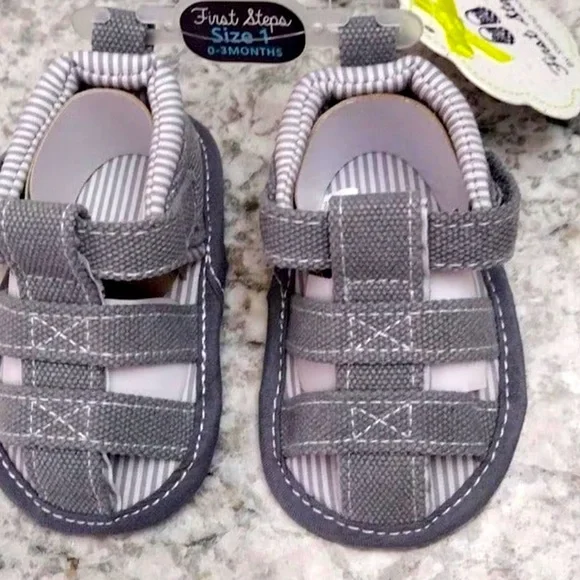 STEPPING STONES SOFT BOTTOM VELCRO STRAP SHOES FOR BABY BOYS GRAY SIZE:2(3-6M)
