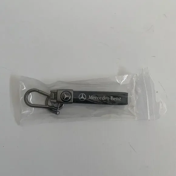 Mercedes Benz Genuine Leather Black Chrome Car Keychain Brand New