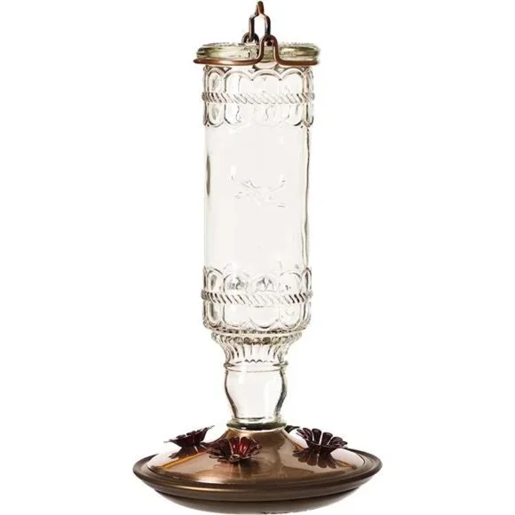 Antique Glass Bottle Hummingbird Feeder -Outdoor Garden Décor Hummingbird Feeder