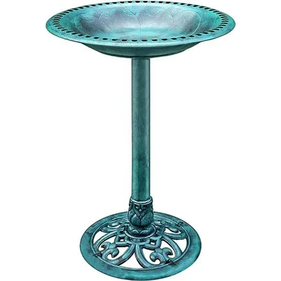 28 Inch Height Polyresin Lightweight Antique Outdoor Garden Bird Bath Green
