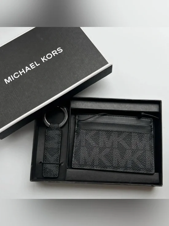 NIB Michael Kors Men's Set Card Case Slim Wallet Key Ring Keychain