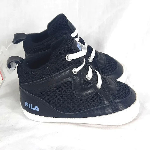Fila Baby Crib Shoes Size 6-12 Months Black White NEW