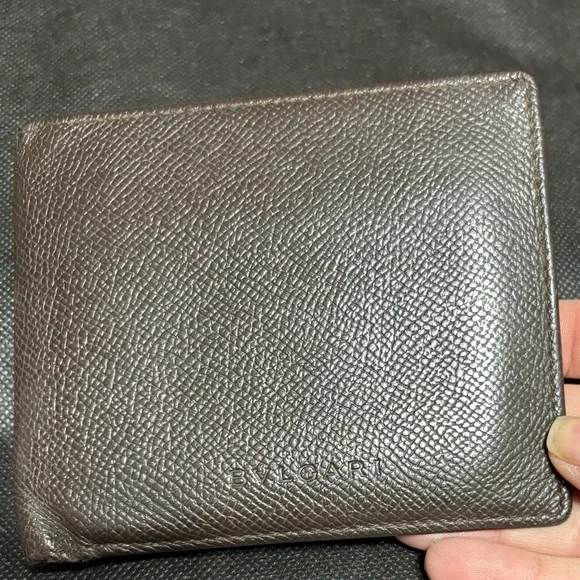 Bulgari Dark Brown Leather Card BiFold Wallet EUC
